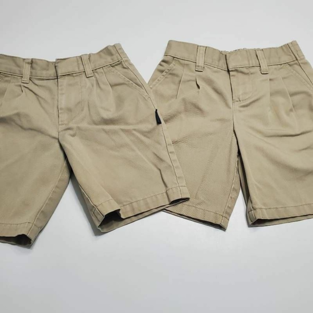Parker Boys Lot Of 2 Chino Shorts Khaki Beige Pleated Front Slash Pockets 4